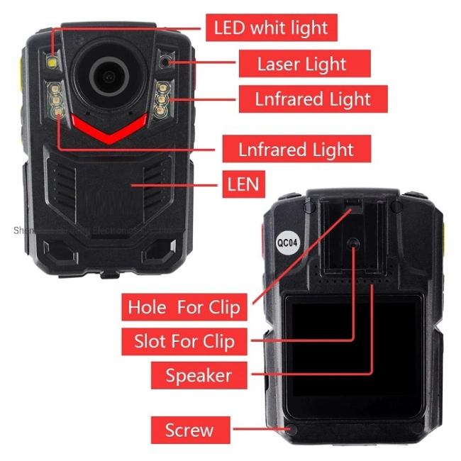 1296p UHD Body Camera with Audio Video 2 Inch Display Night Vision Body Cam